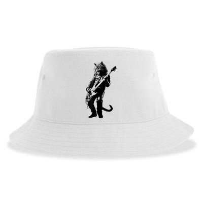 Rock Cat Playing Guitar Funny Guitar Cat Sustainable Bucket Hat