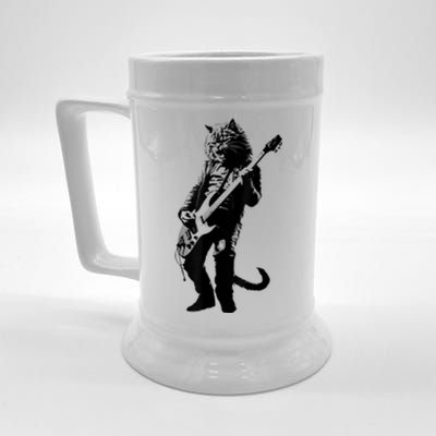 Rock Cat Playing Guitar Funny Guitar Cat Beer Stein