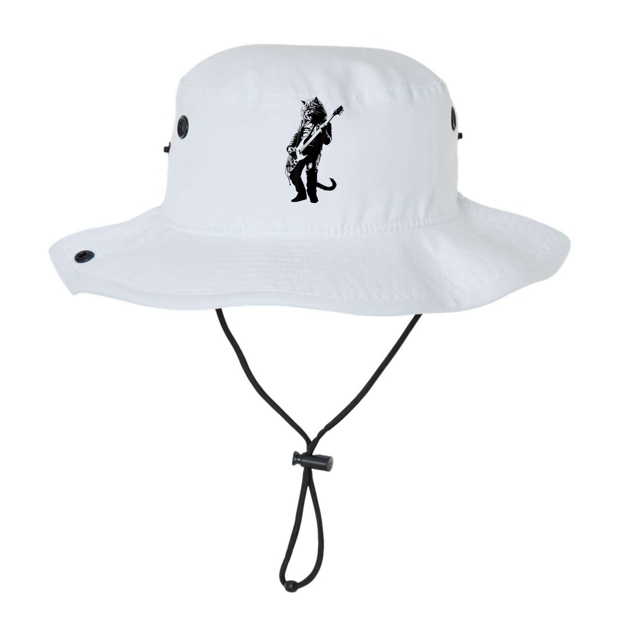 Rock Cat Playing Guitar Funny Guitar Cat Bucket Hat