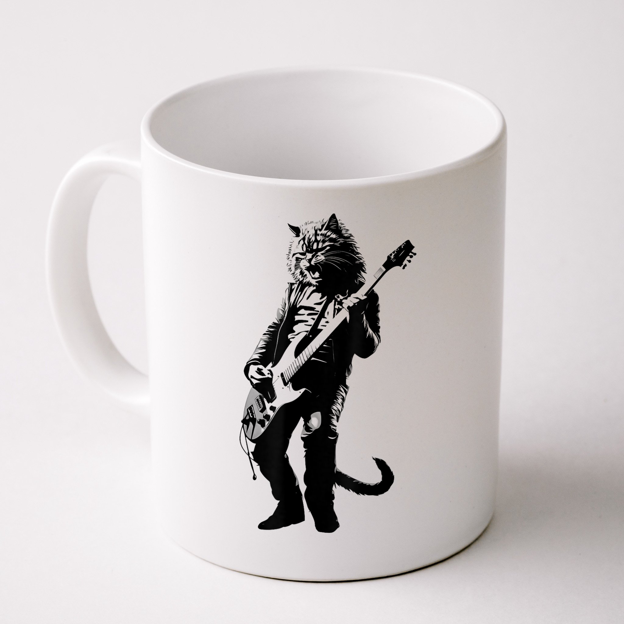 Rock Cat Playing Guitar Funny Guitar Cat Mug