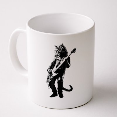 Rock Cat Playing Guitar Funny Guitar Cat Coffee Mug