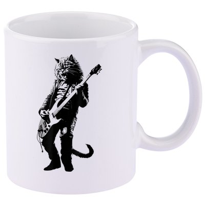 Rock Cat Playing Guitar Funny Guitar Cat 11oz C Handle Ceramic Mug