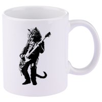 Rock Cat Playing Guitar Funny Guitar Cat 11oz C Handle Ceramic Mug