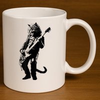 Rock Cat Playing Guitar Funny Guitar Cat 11oz C Handle Ceramic Mug