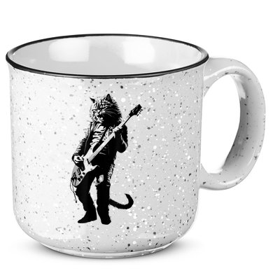 Rock Cat Playing Guitar Funny Guitar Cat 15oz Campfire Ceramic Mug
