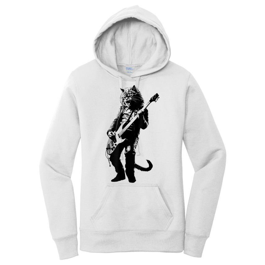 Rock Cat Playing Guitar Funny Guitar Cat Women's Pullover Hoodie
