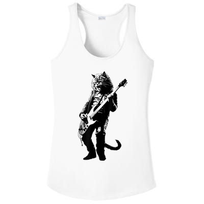 Rock Cat Playing Guitar Funny Guitar Cat Ladies PosiCharge Competitor Racerback Tank