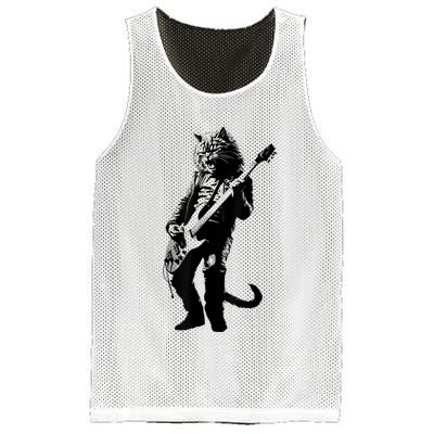 Rock Cat Playing Guitar Funny Guitar Cat Mesh Reversible Basketball Jersey Tank
