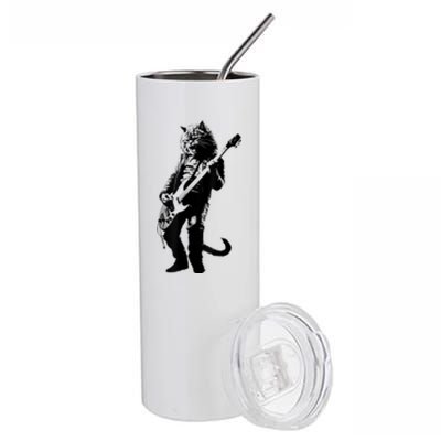 Rock Cat Playing Guitar Funny Guitar Cat Stainless Steel Tumbler