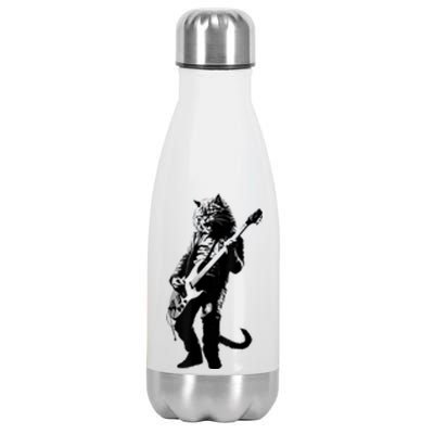 Rock Cat Playing Guitar Funny Guitar Cat Stainless Steel Insulated Water Bottle