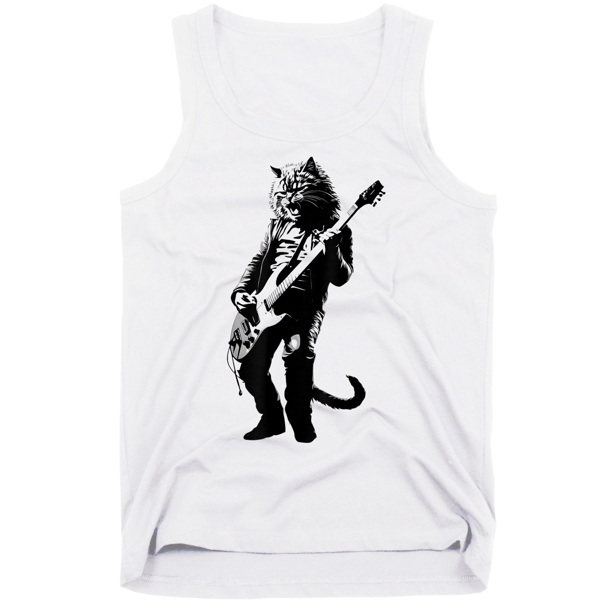 Rock Cat Playing Guitar Funny Guitar Cat Tank Top
