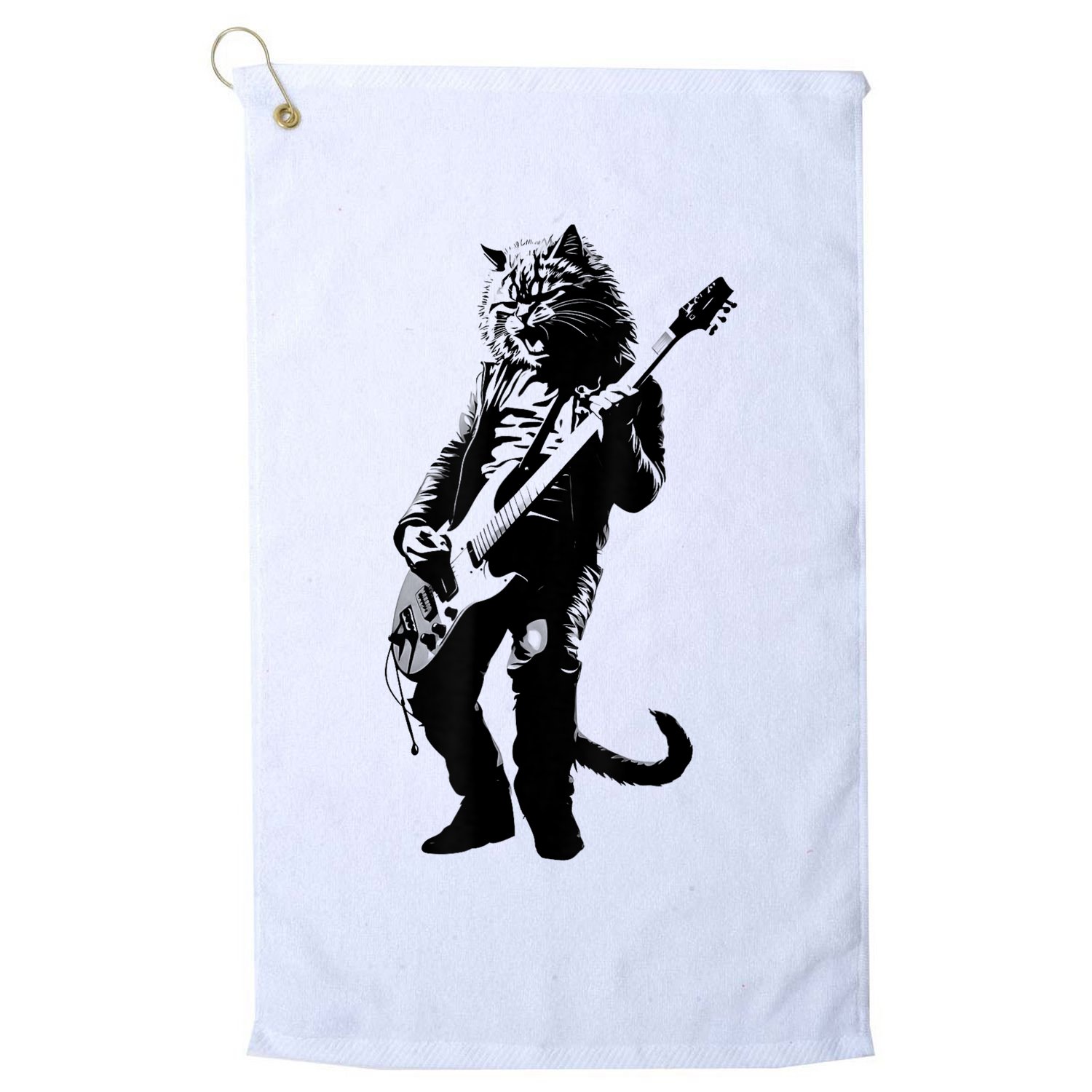 Rock Cat Playing Guitar Funny Guitar Cat Golf Towel