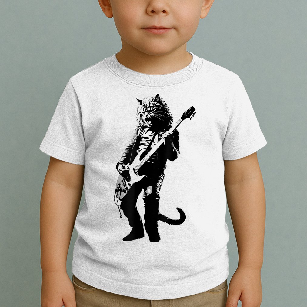 Rock Cat Playing Guitar Funny Guitar Cat Toddler T-Shirt