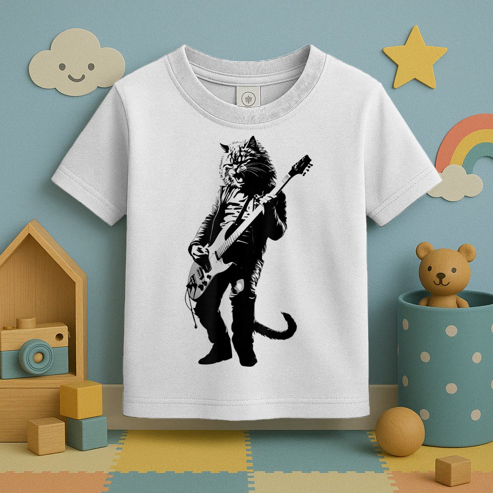 Rock Cat Playing Guitar Funny Guitar Cat Toddler T-Shirt