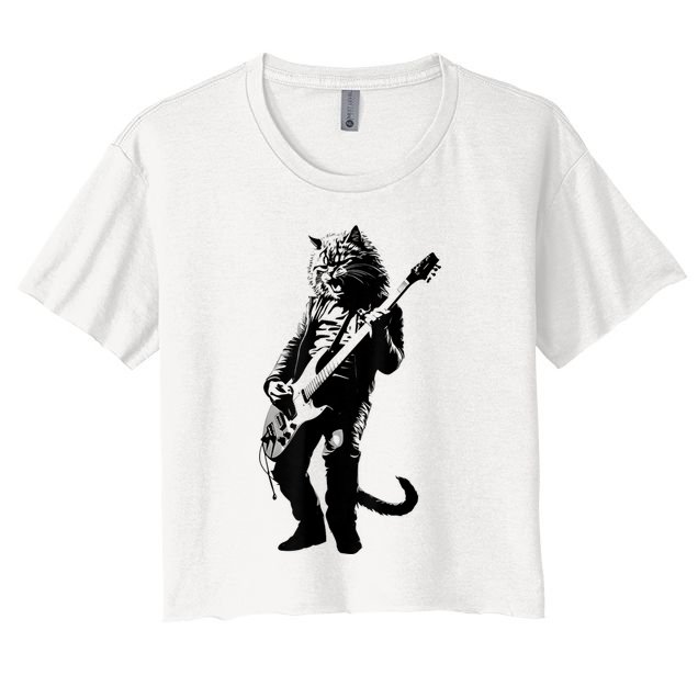 Rock Cat Playing Guitar Funny Guitar Cat Crop Top