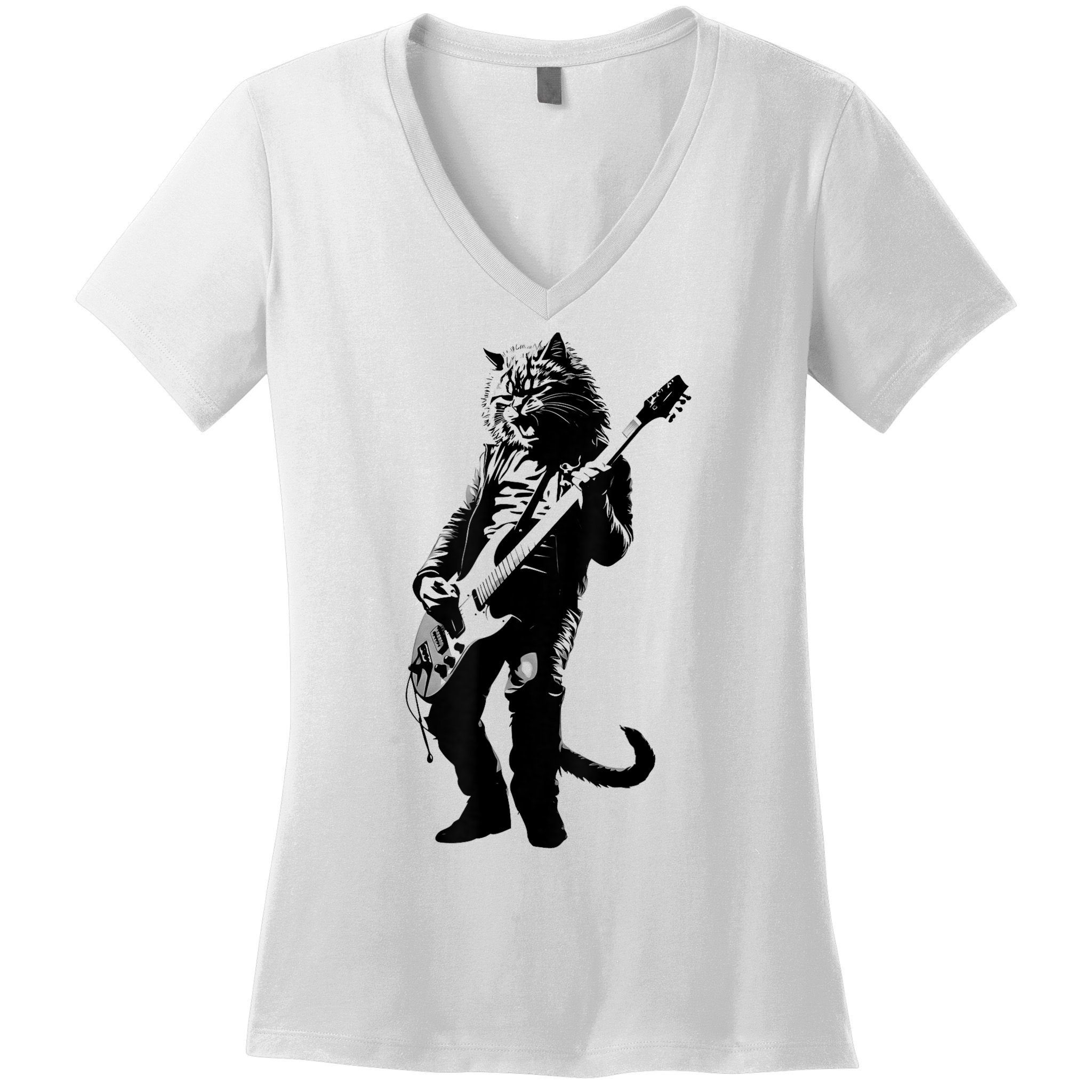 Rock Cat Playing Guitar Funny Guitar Cat Women's V-Neck T-Shirt