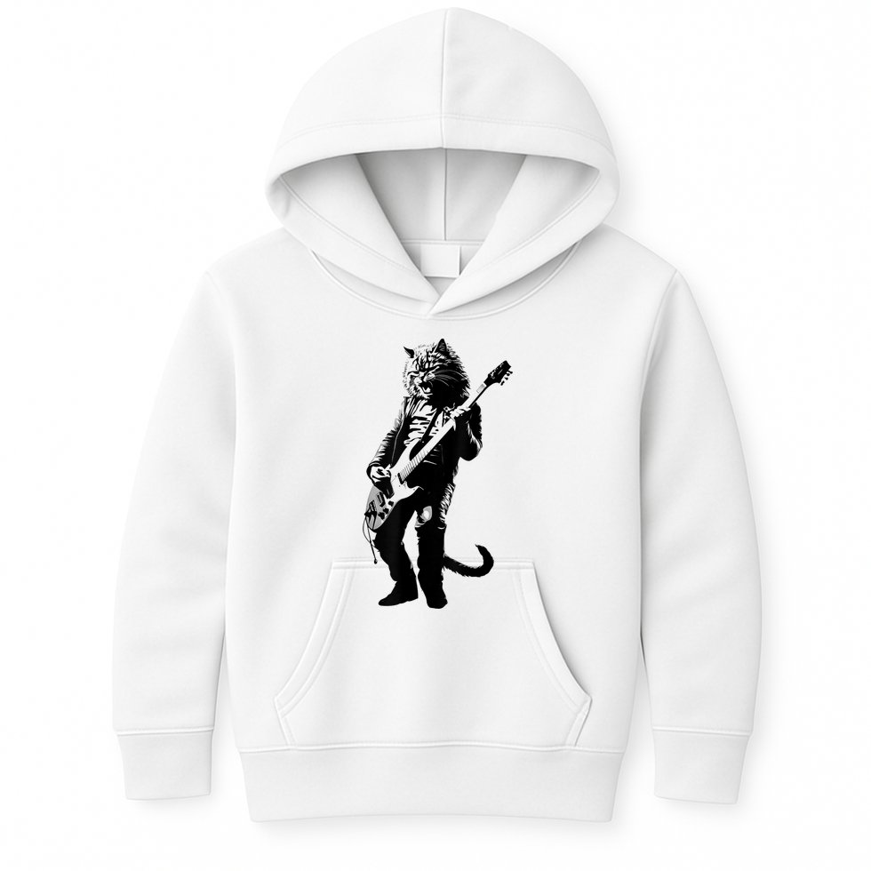 Rock Cat Playing Guitar Funny Guitar Cat Kids Hoodie