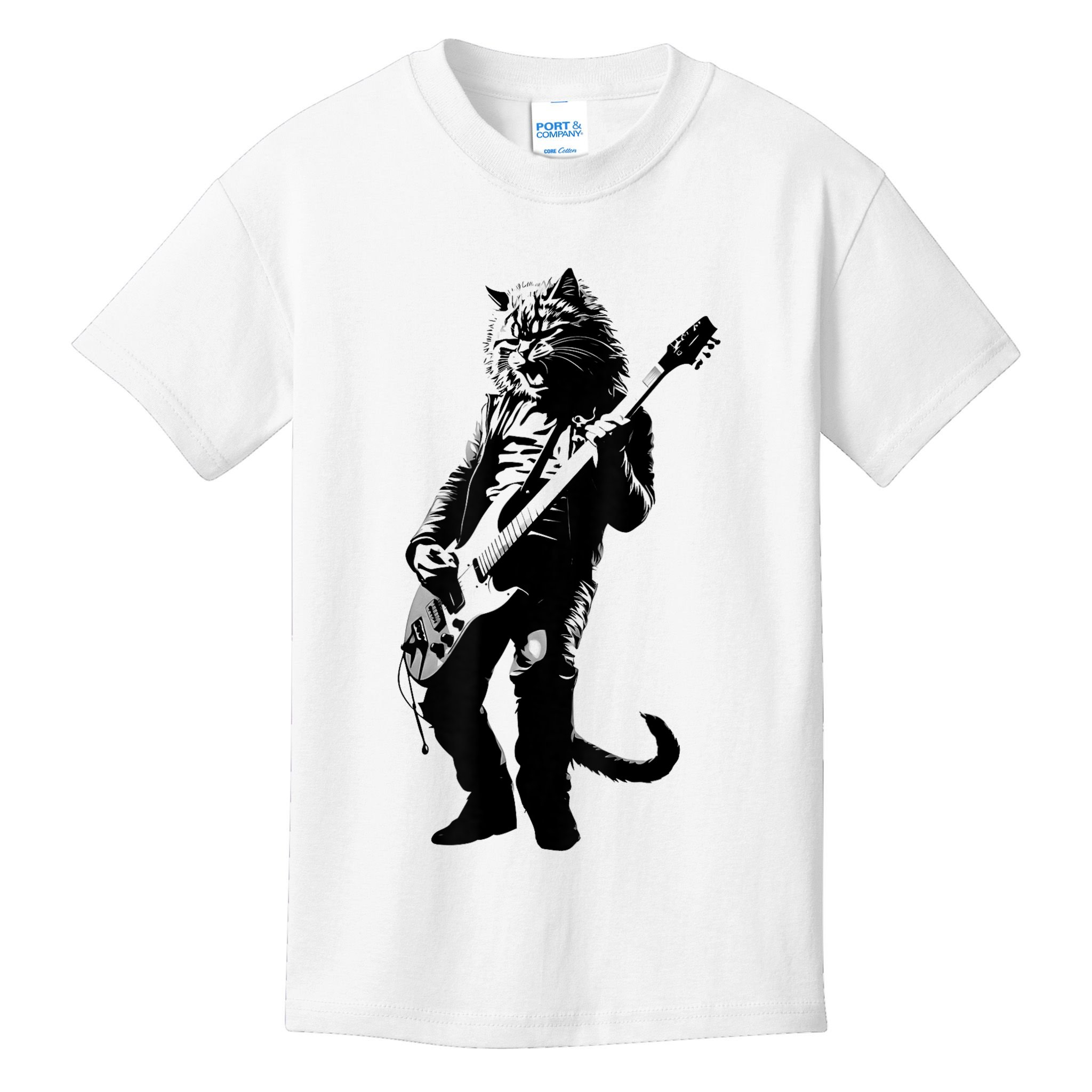 Rock Cat Playing Guitar Funny Guitar Cat Kids T-Shirt