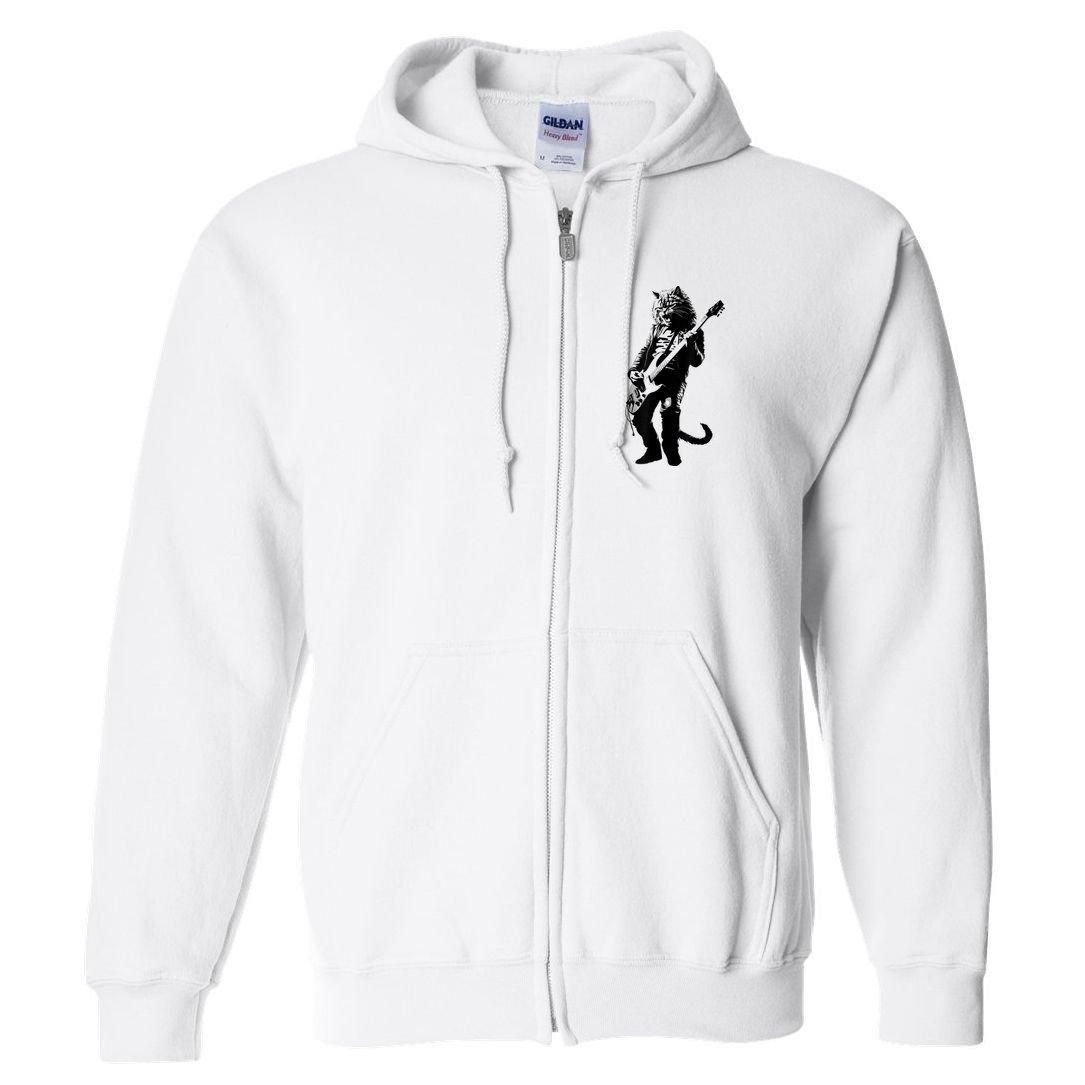 Rock Cat Playing Guitar Funny Guitar Cat Full Zip Hoodie