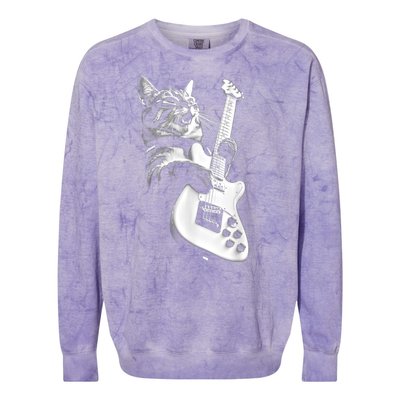 Rock Cat Playing Guitar Funny Guitar Cat Colorblast Crewneck Sweatshirt