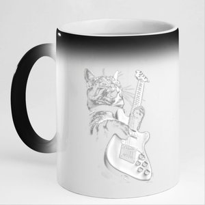 Rock Cat Playing Guitar Funny Guitar Cat 11oz Black Color Changing Mug