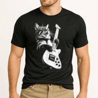 Rock Cat Playing Guitar Funny Guitar Cat Cooling Performance Crew T-Shirt