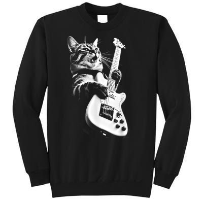 Rock Cat Playing Guitar Funny Guitar Cat Sweatshirt