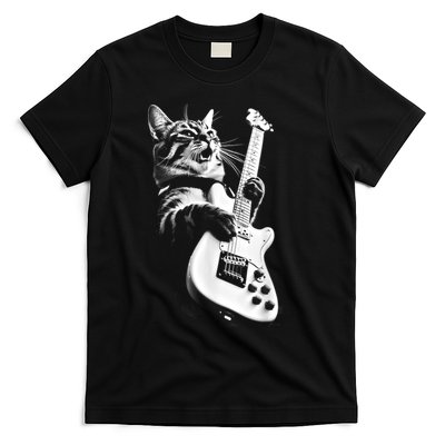 Rock Cat Playing Guitar Funny Guitar Cat T-Shirt