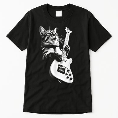 Rock Cat Playing Guitar Funny Guitar Cat Tall T-Shirt