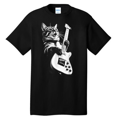 Rock Cat Playing Guitar Funny Guitar Cat Tall T-Shirt