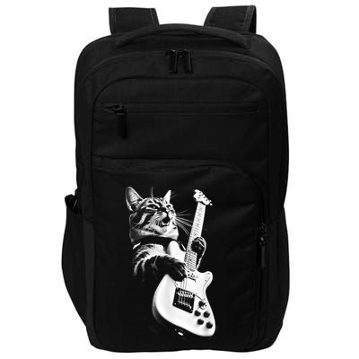 Rock Cat Playing Guitar Funny Guitar Cat Impact Tech Backpack