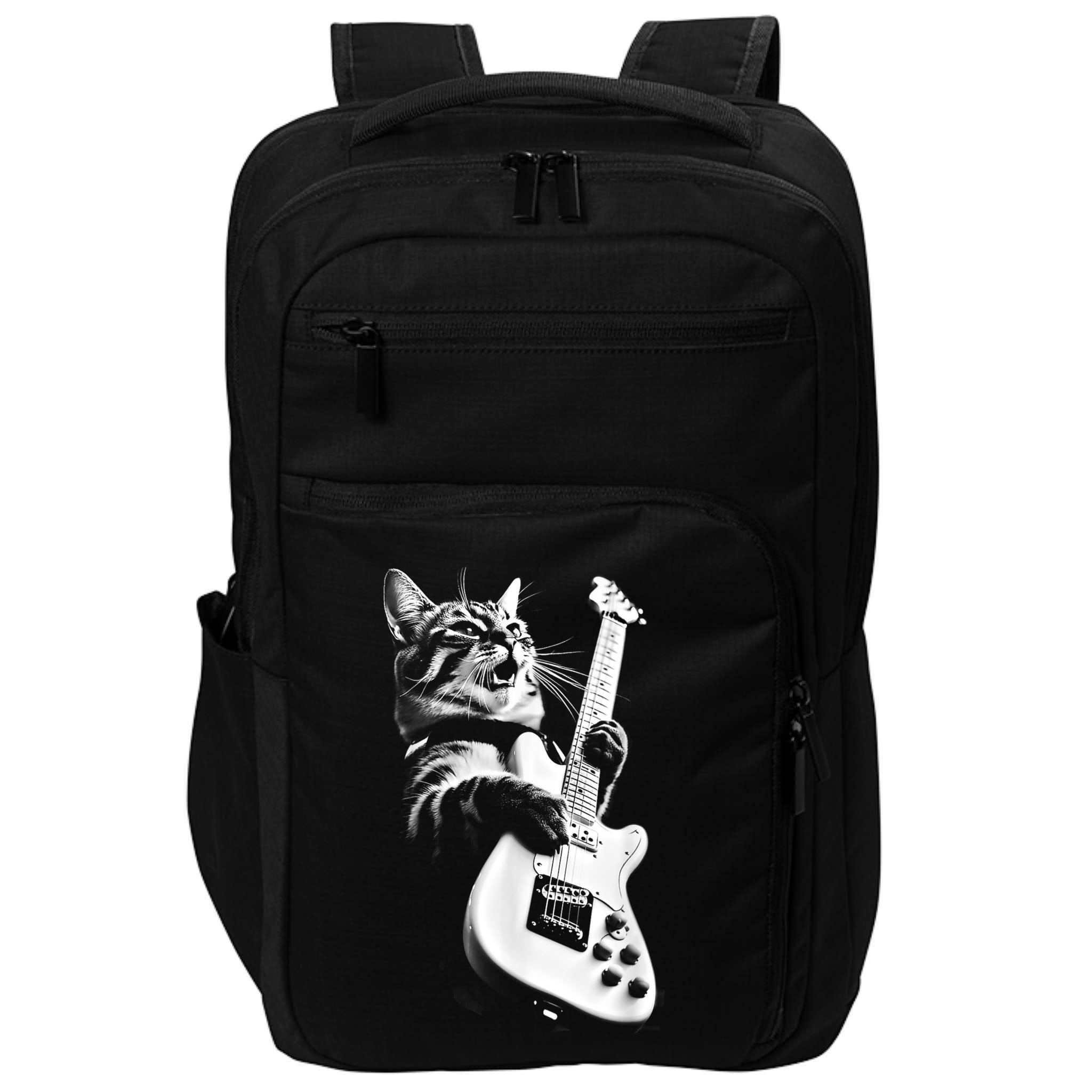 Rock Cat Playing Guitar Funny Guitar Cat Impact Tech Backpack