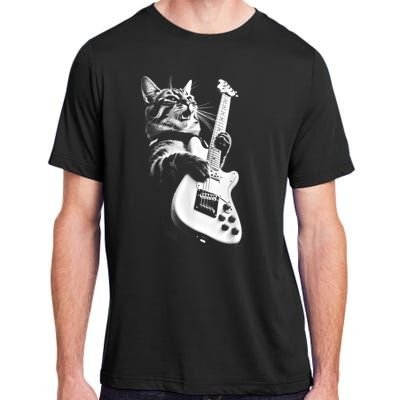 Rock Cat Playing Guitar Funny Guitar Cat Adult ChromaSoft Performance T-Shirt