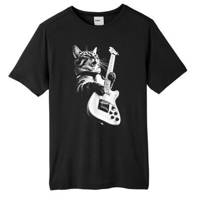 Rock Cat Playing Guitar Funny Guitar Cat Tall Fusion ChromaSoft Performance T-Shirt