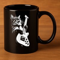Rock Cat Playing Guitar Funny Guitar Cat 11oz C Handle Ceramic Mug