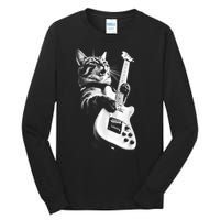 Rock Cat Playing Guitar Funny Guitar Cat Tall Long Sleeve T-Shirt