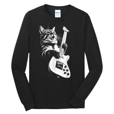 Rock Cat Playing Guitar Funny Guitar Cat Tall Long Sleeve T-Shirt