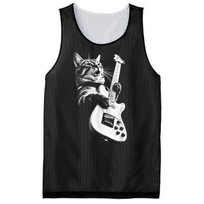 Rock Cat Playing Guitar Funny Guitar Cat Mesh Reversible Basketball Jersey Tank