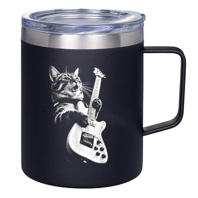 Rock Cat Playing Guitar Funny Guitar Cat 12oz Stainless Steel Coffee Mug