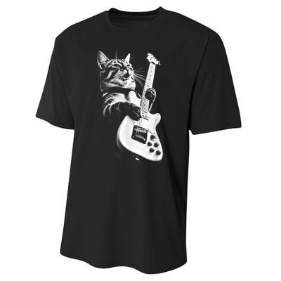 Rock Cat Playing Guitar Funny Guitar Cat Performance Sprint T-Shirt