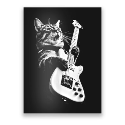 Rock Cat Playing Guitar Funny Guitar Cat Poster