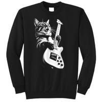 Rock Cat Playing Guitar Funny Guitar Cat Tall Sweatshirt