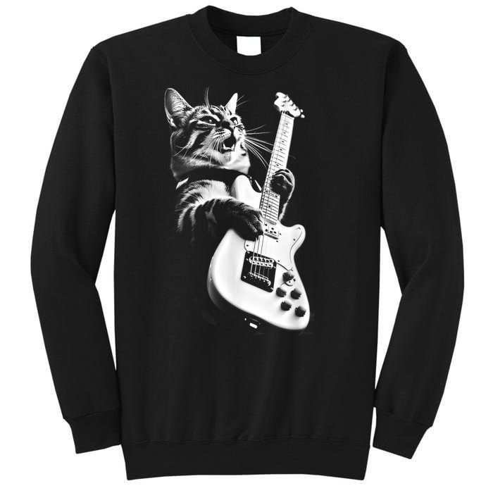 Rock Cat Playing Guitar Funny Guitar Cat Tall Sweatshirt