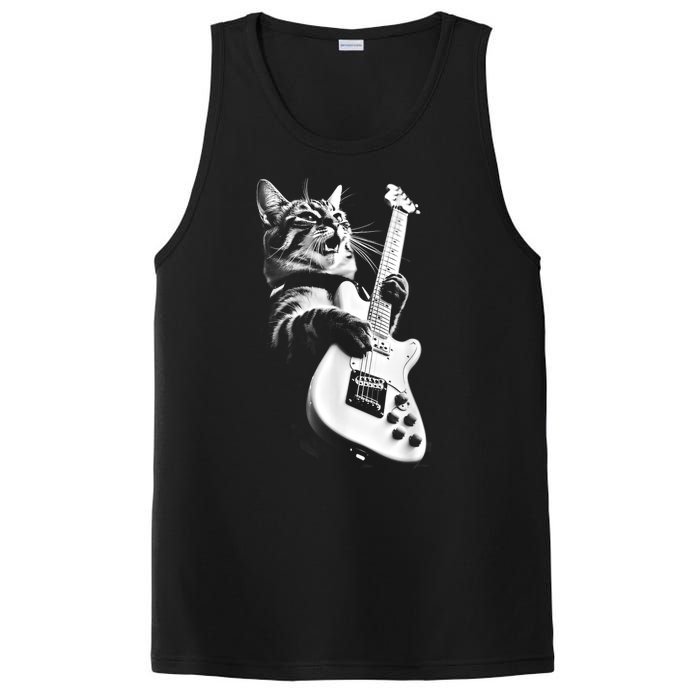 Rock Cat Playing Guitar Funny Guitar Cat PosiCharge Competitor Tank