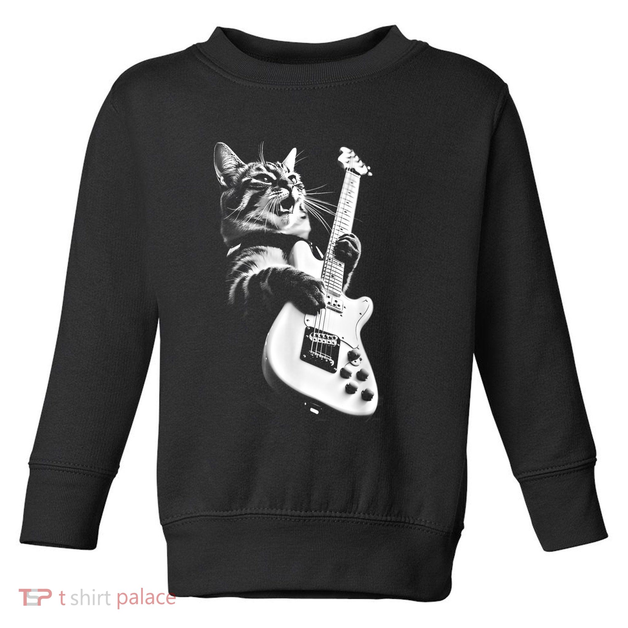 Rock Cat Playing Guitar Funny Guitar Cat Toddler Sweatshirt