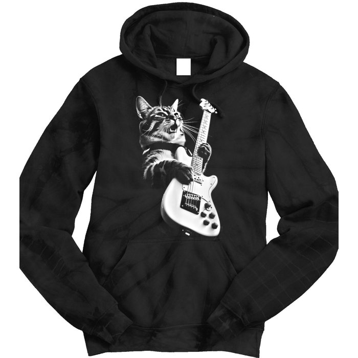 Rock Cat Playing Guitar Funny Guitar Cat Tie Dye Hoodie