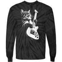 Rock Cat Playing Guitar Funny Guitar Cat Tie-Dye Long Sleeve Shirt