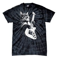 Rock Cat Playing Guitar Funny Guitar Cat Tie-Dye T-Shirt