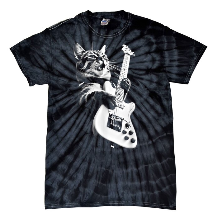 Rock Cat Playing Guitar Funny Guitar Cat Tie-Dye T-Shirt