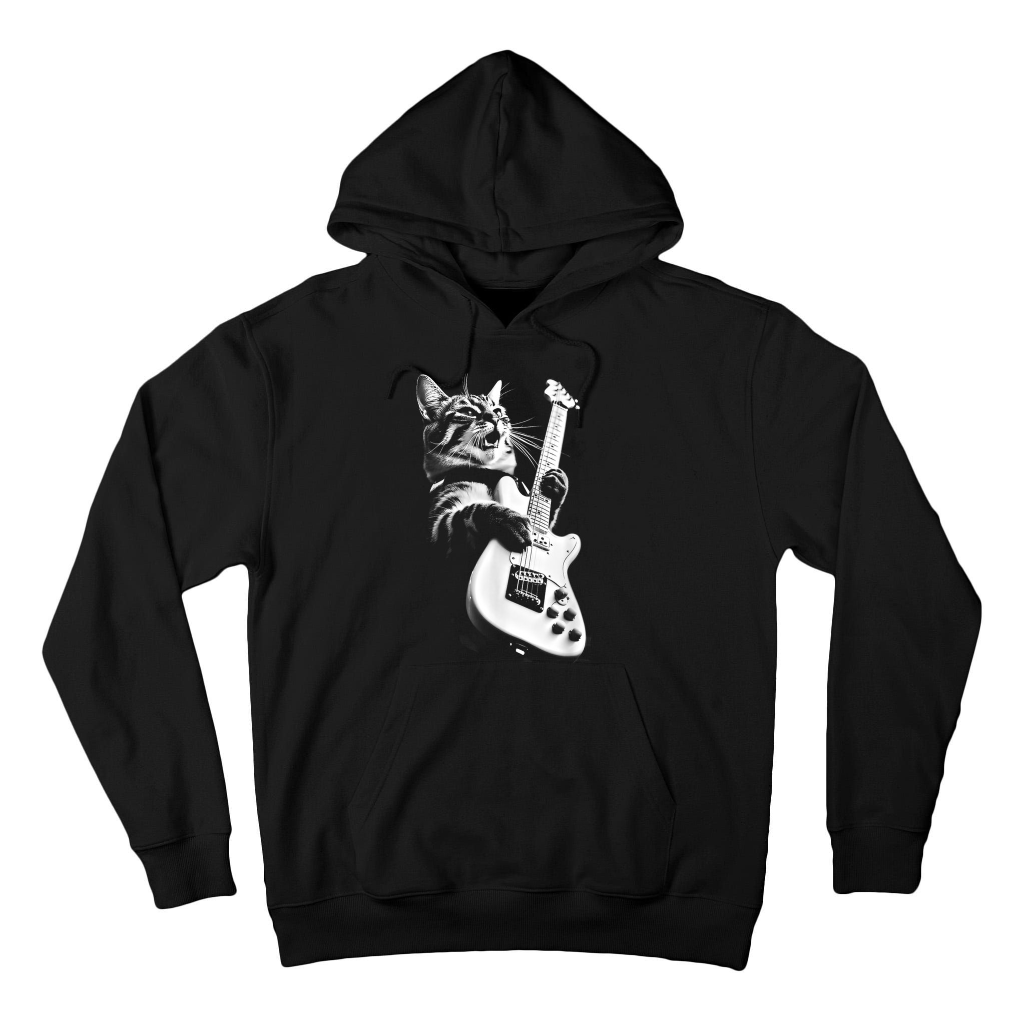 Rock Cat Playing Guitar Funny Guitar Cat Tall Hoodie